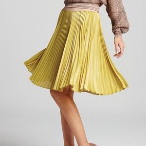 BCBG Maxazria Chartreuse Pleated Midi Skirt